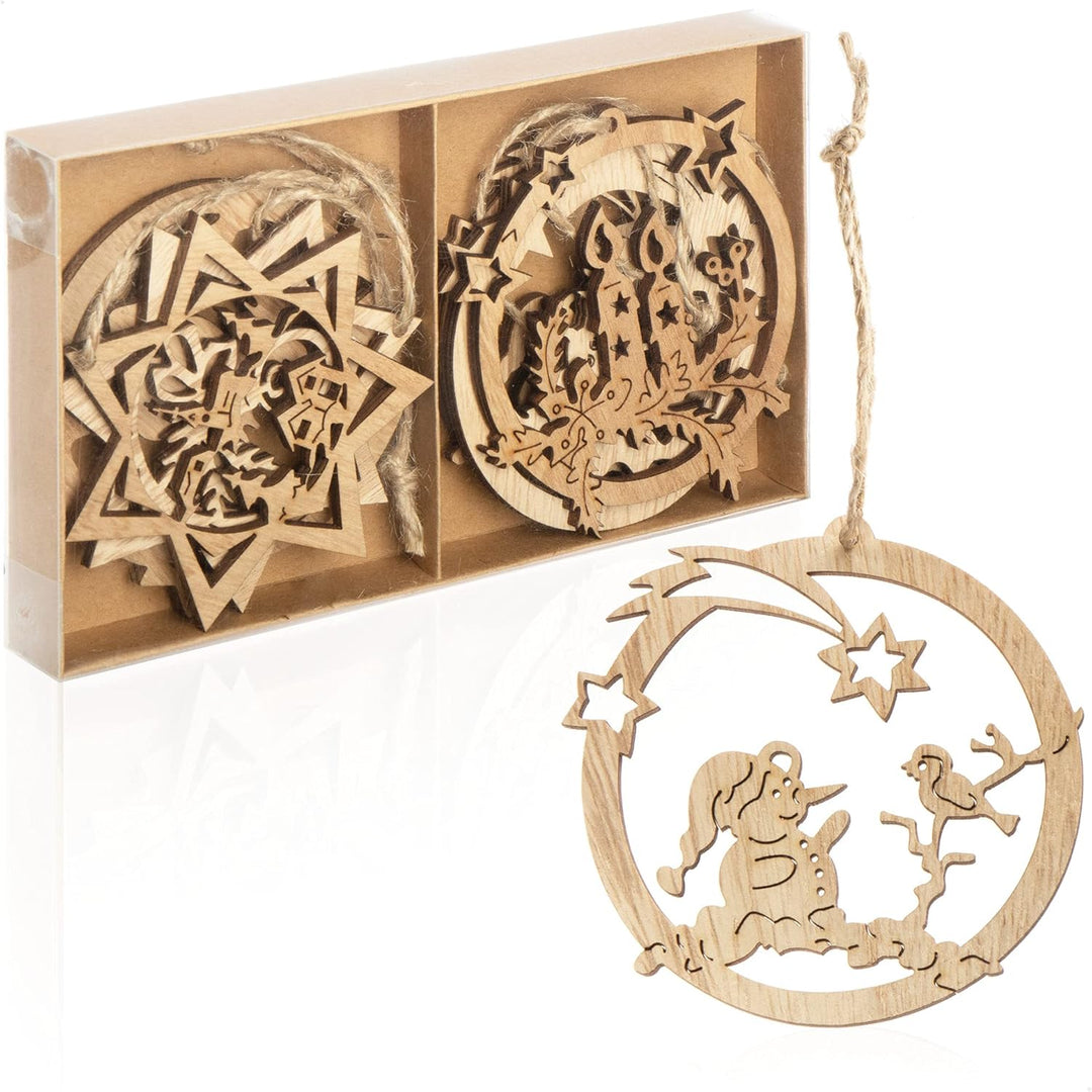 com-four® 12x Tannenbaumschmuck Holz-Anhänger Set - Weihnachtsbaumschmuck zum Dekorieren - Christbau