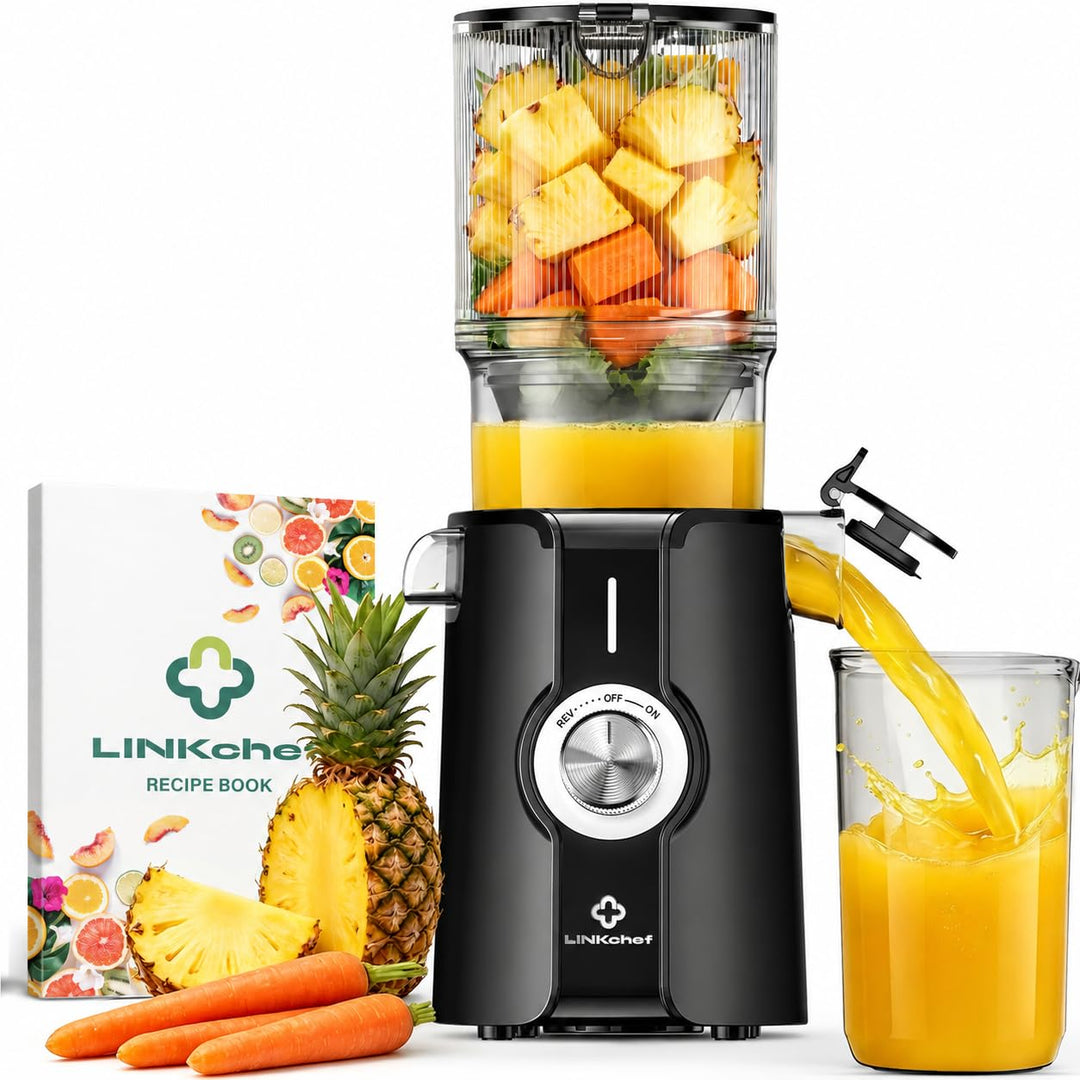 LINKChef Slow Juicer Entsafter Elektrisch, 200W Kaltentsafter mit 115mm Einfüllschacht für Ganze Frü