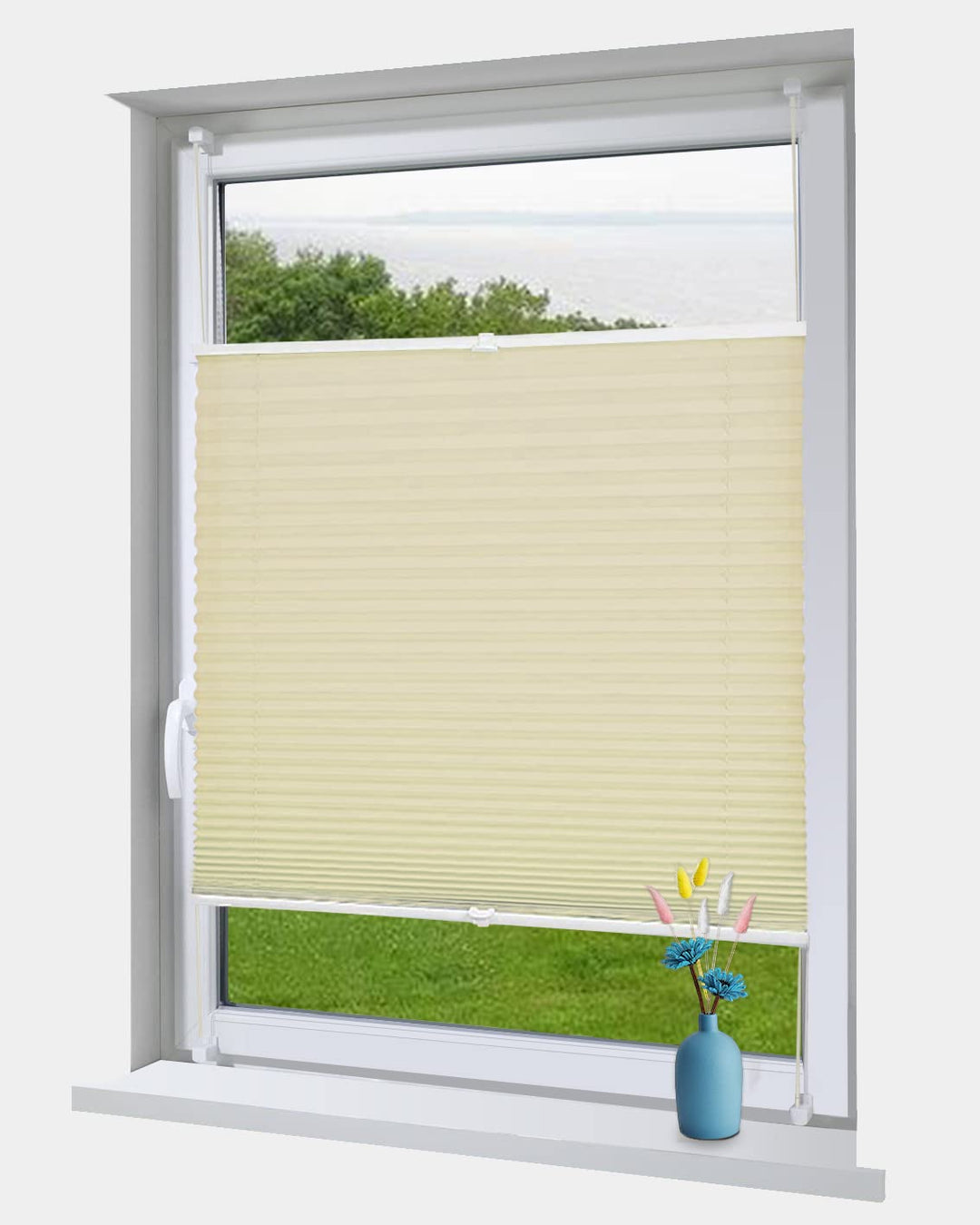 OBdeco Plissee Rollo Klemmfix ohner Bohren lichtdurchlässig Crushed Optik Faltrollo für Fenster und