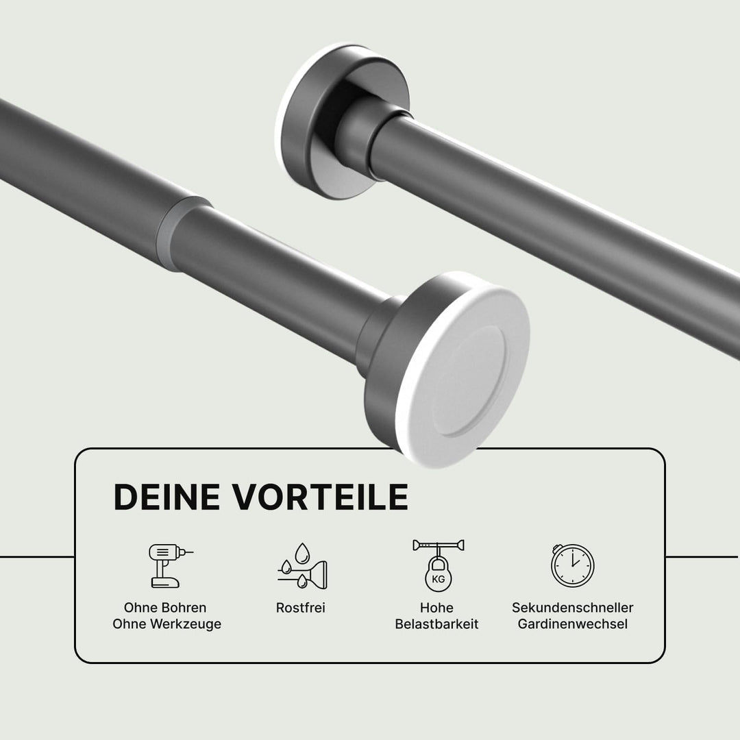 Stange zum Klemmen - Grau, Ø 25 mm, 1Stück - Duschstange ohne Bohren - Klemmstange für Gardinen - Mu