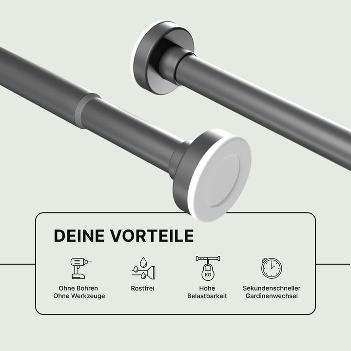Stange zum Klemmen - Grau, Ø 25 mm, 1Stück - Duschstange ohne Bohren - Klemmstange für Gardinen - Mu
