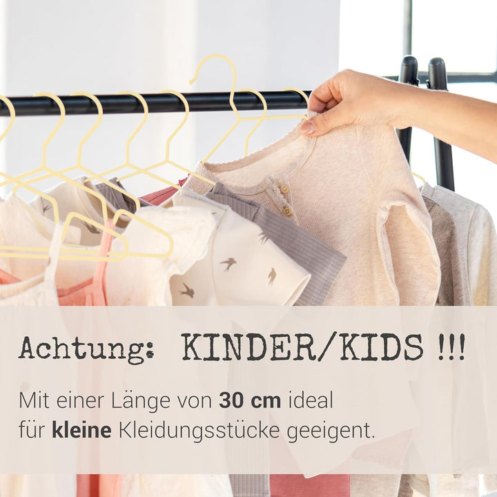 ROW&LINE® – Kinder Kleiderbügel (30 cm) – 20 Stück (Pastell gelb) – platzsparende Baby Kleiderbügel