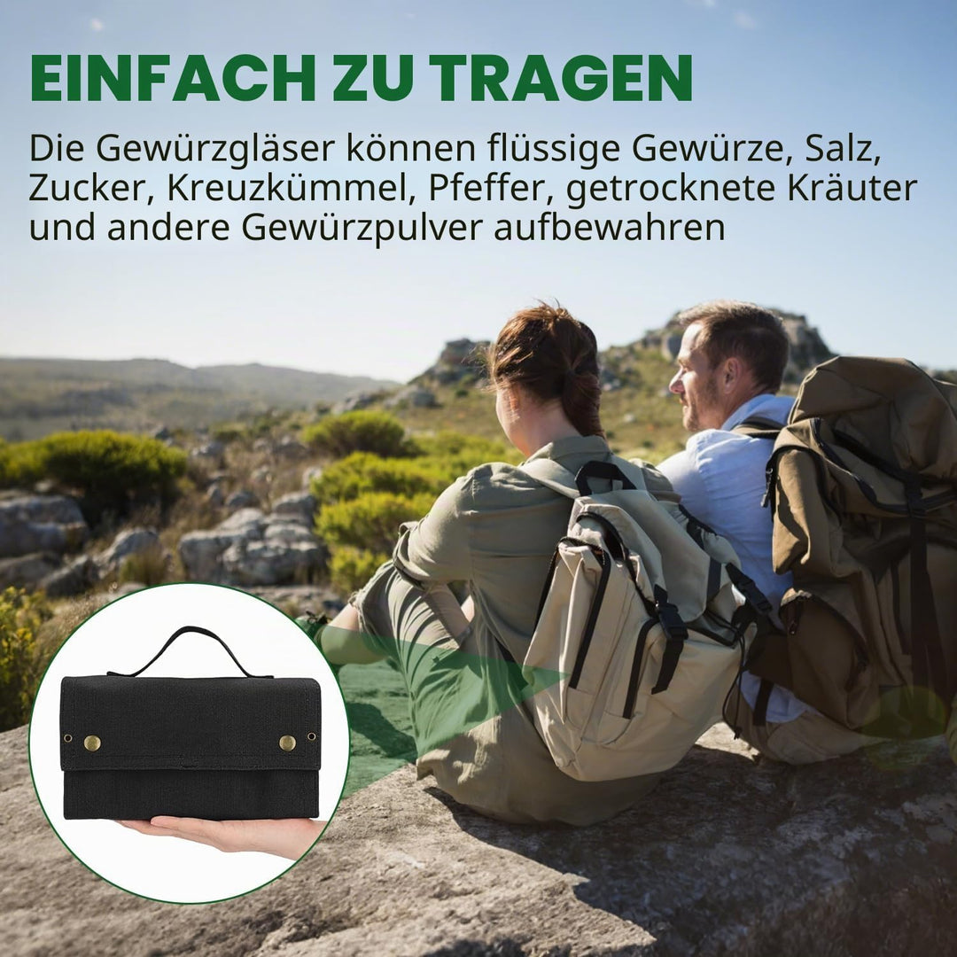 Tissting Gewürzgläser Set, 10 Pcs Gewürzstreuer Camping Outdoor Gewürztasche Camping Gewürze Set Tra