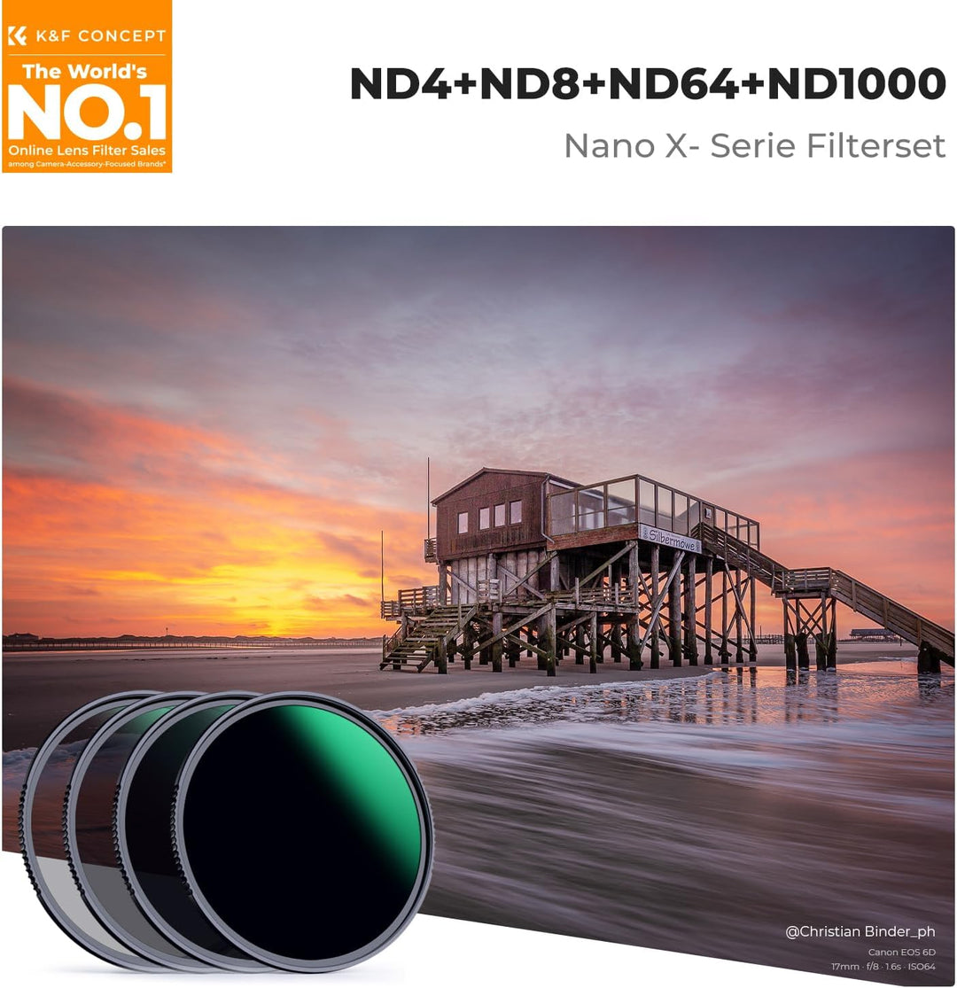 K&amp;F Concept ND Filterset 95mm Neutral Graufilter Set ND4+ND8+ND64+ND1000 ND Filter Kit, 95mm