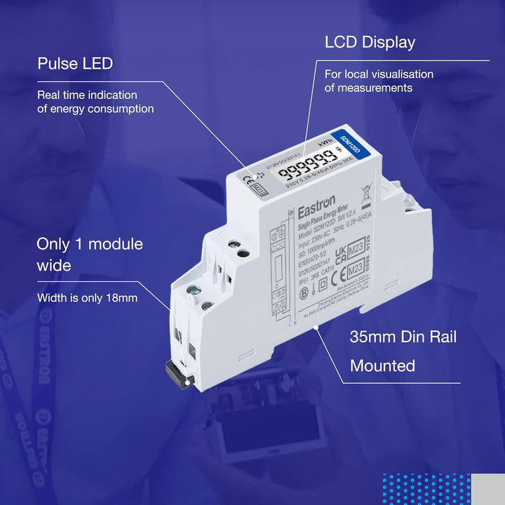 SDM120D Einphasiger 230V 0,25-5 45 Amp kWh DIN-Schiene Elektrischer AC Meter Pulsausgang 1000imp/kWh