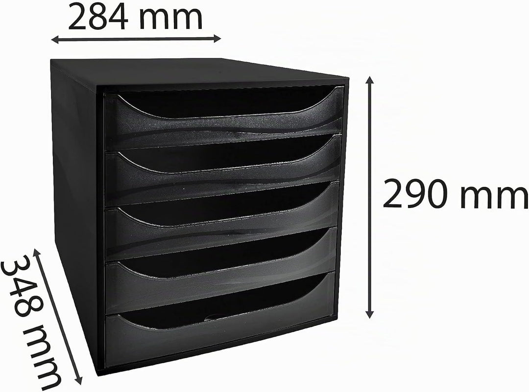 Exacompta 229014D Ablagebox EcoBlack mit 5 Schubladen für DIN A4+ Dokumente. Ecobox mit hoher Kapazi