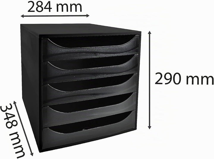 Exacompta 229014D Ablagebox EcoBlack mit 5 Schubladen für DIN A4+ Dokumente. Ecobox mit hoher Kapazi