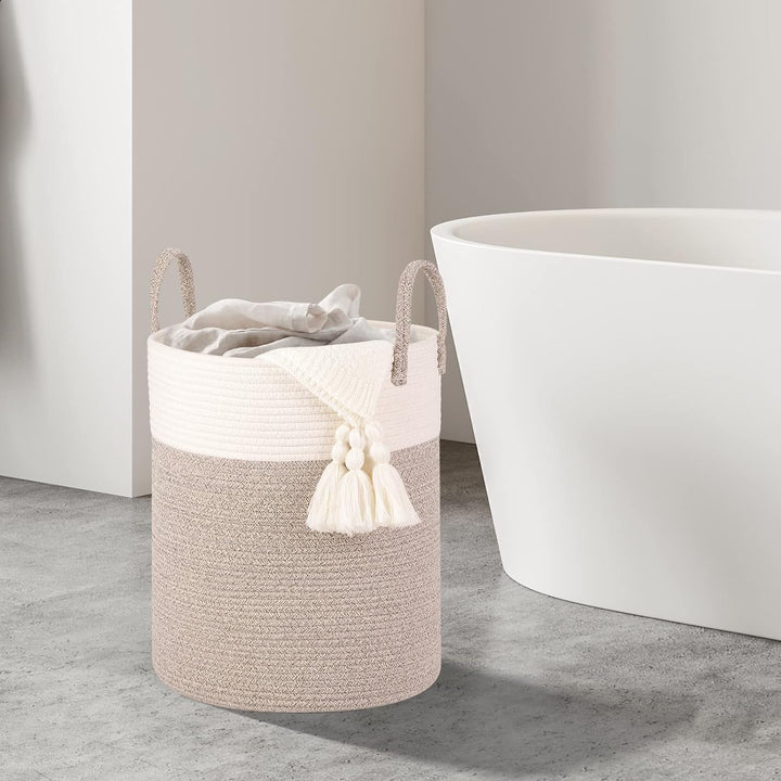 Withosent Wäschekorb Geflochten aus Baumwolle, 66L Wäschesammler mit Henkel, Laundry Basket Aufbewah