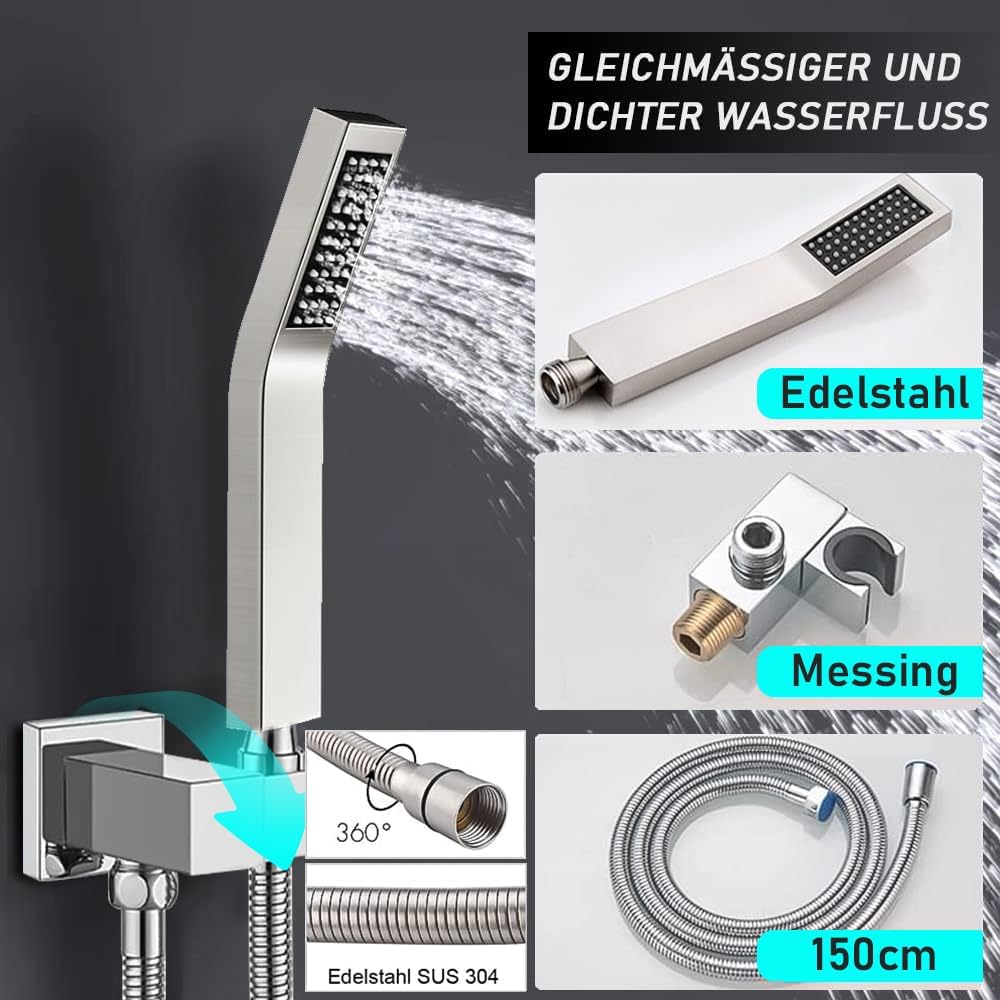 Duschsystem Unterputz Duscharmatur Set mit Regendusche 30x30cm Kopfbrause Handbrause, Unterputz Arma