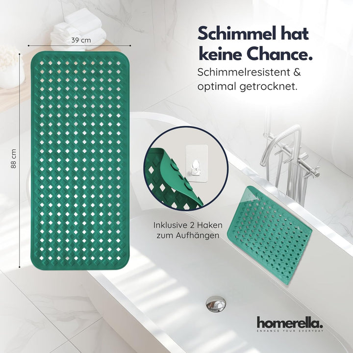 homerella® Badewannenmatte rutschfest 88x39cm, INKL. HAKEN, Rutschfeste Badematte BPA frei, Duschmat