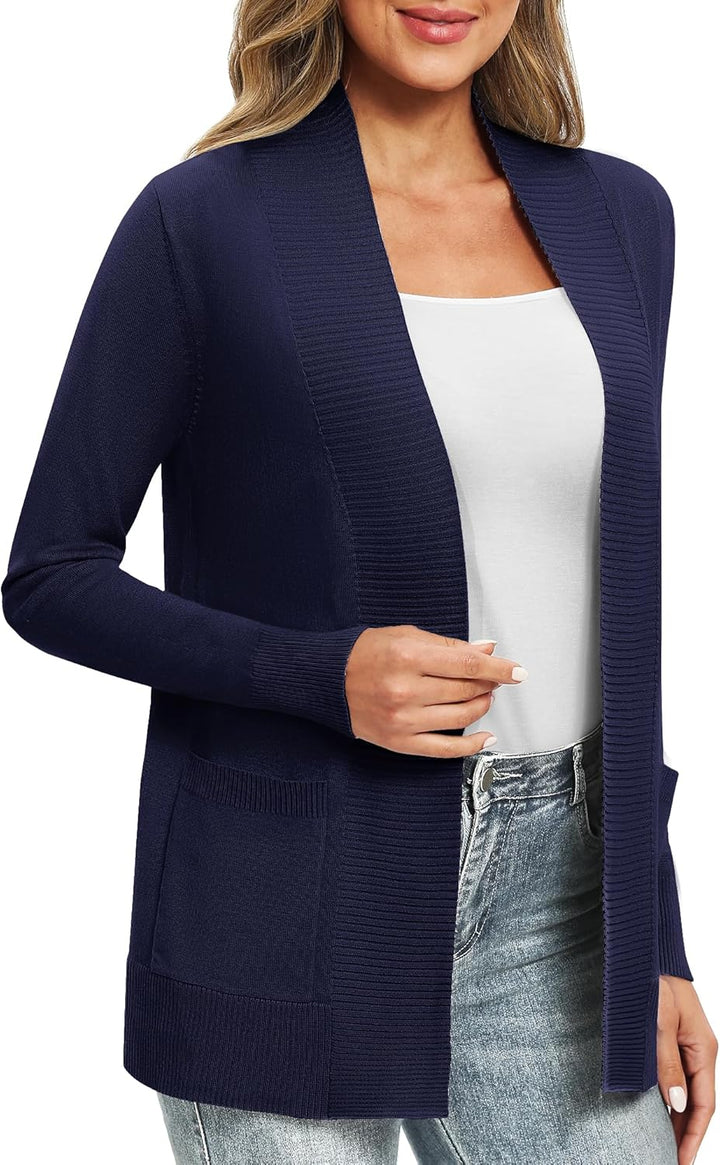 EXCHIC Damen Lange Ärmel Gestrickt Strickjacke Leicht Gemütlich Offene Vorderseite Lange Freizeitjac