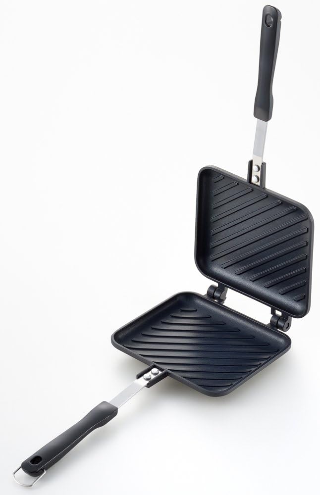 Yoshikawa SJ2408 Hot Sandwich Maker, knusprig gegrillt, einzeln, fluorbehandelt, für Gasherde, schwa