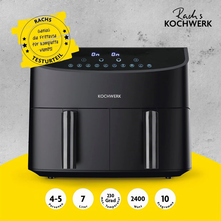 Rachs KOCHWERK Doppelkammer Heissluftfritteuse 7 L | Airfryer mit 2 Kammern jeweils 3,5 L | Heissluf