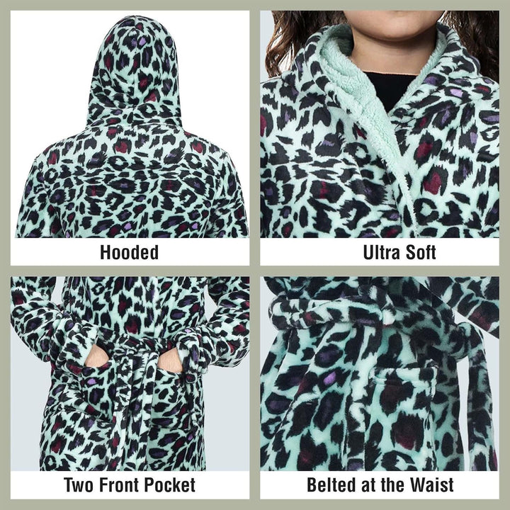 A2Z 4 Kids Sanft Leopard Druck Bademantel Dressing Kleid Nachtwäsche Vlies Vermummt Strand, Baden, S