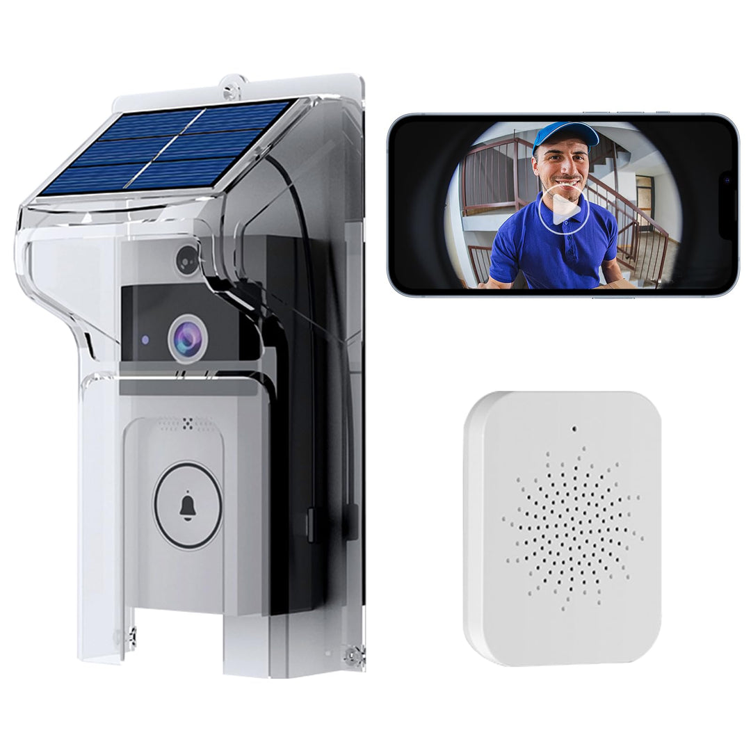 Kabellose WLAN Türklingel mit Kamera, Solar Wiederaufladbar Video Türklingel, Infrarot Nachtsicht, P