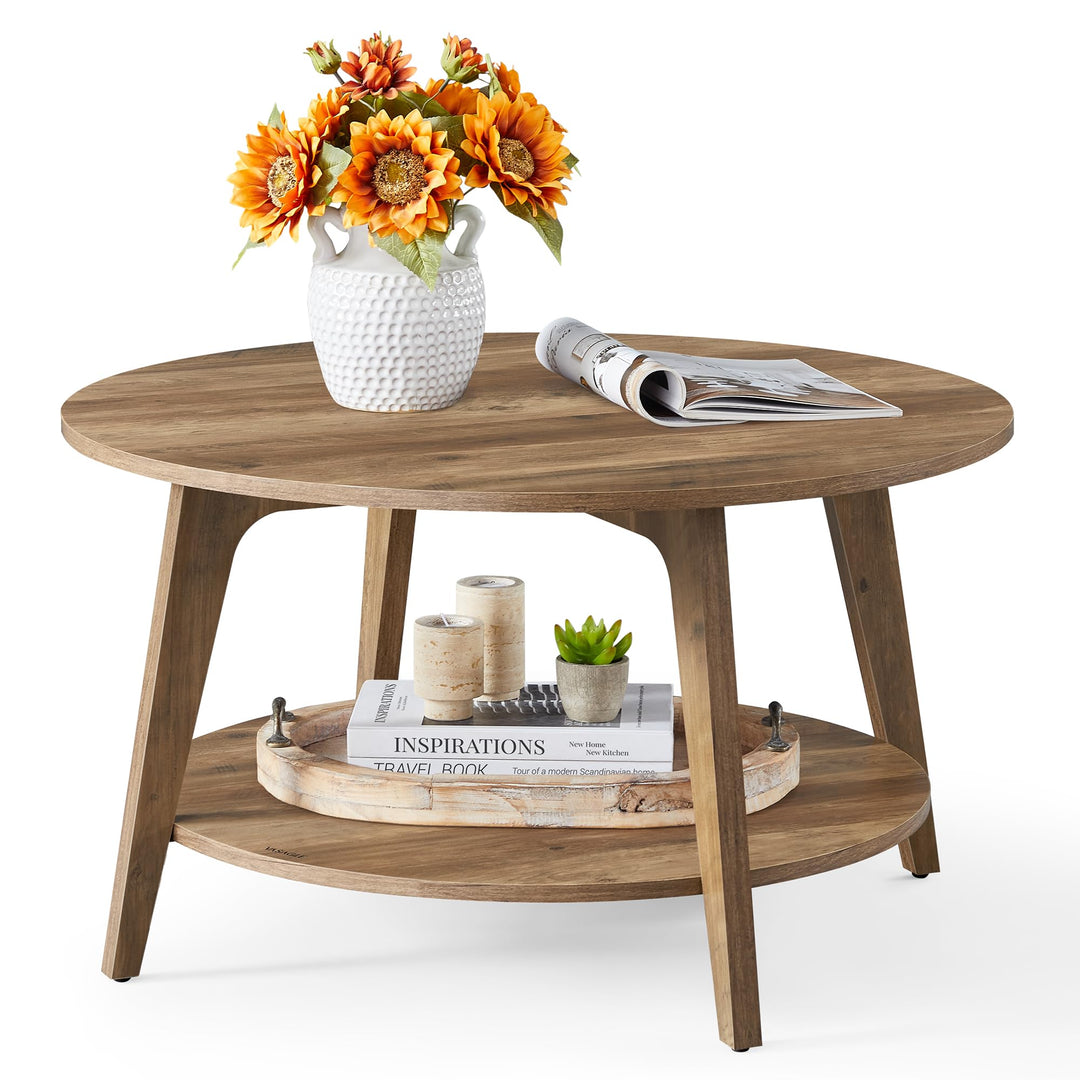 VASAGLE Couchtisch rund, Wohnzimmertisch 2 Ebenen, Kaffeetisch für Wohnzimmer, 80 cm d, 45 cm H, ein