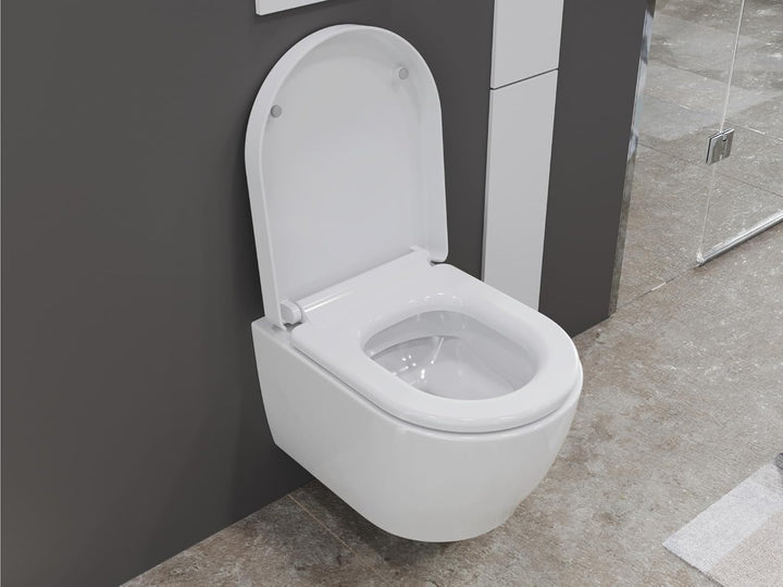 SSWW | Toilette für Gäste-WC, Spülrandloses WC mit Softclose Deckel, Hänge-WC aus Keramik, Wand-WC |