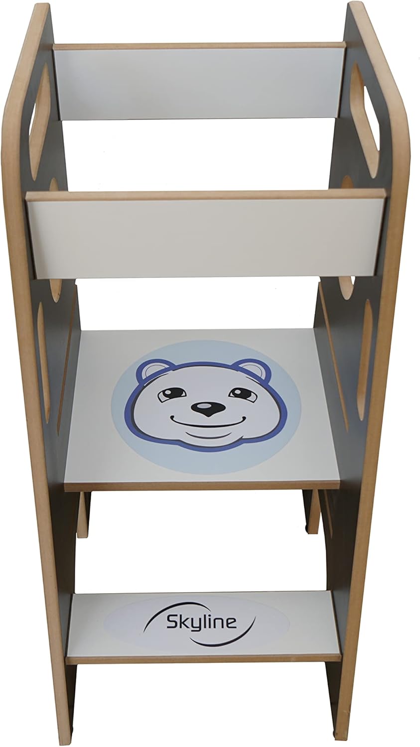Skyline Baby Montessori Lernturm Kleinkind Trittstufe mit Verstellbarer Höhe und Sicherheitsschiene
