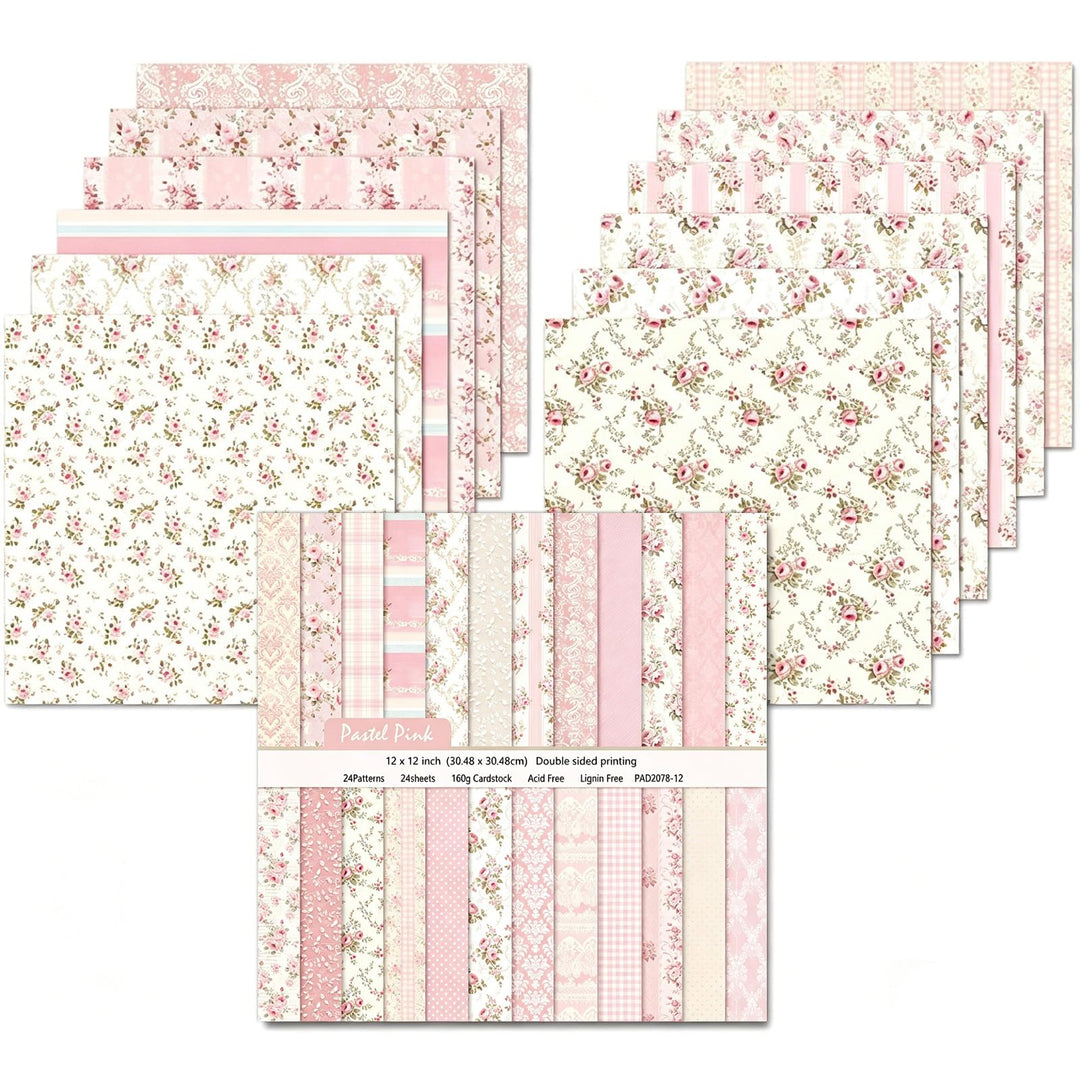 24 Blätter Scrapbooking Papier, 30,5 x 30,5 cm, Doppelseitiges Blumenmuster Muster Papier, 24 Design