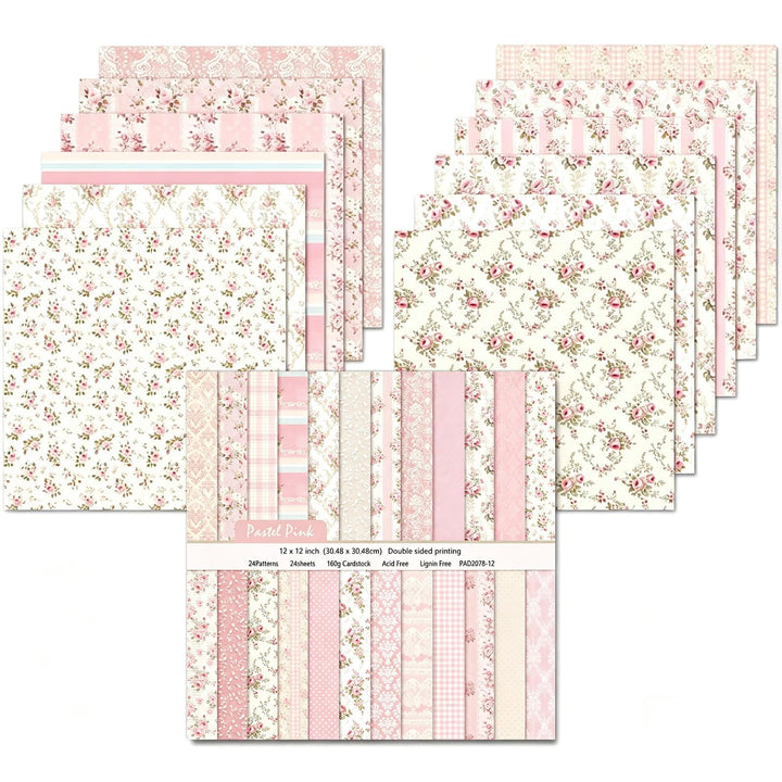 24 Blätter Scrapbooking Papier, 30,5 x 30,5 cm, Doppelseitiges Blumenmuster Muster Papier, 24 Design