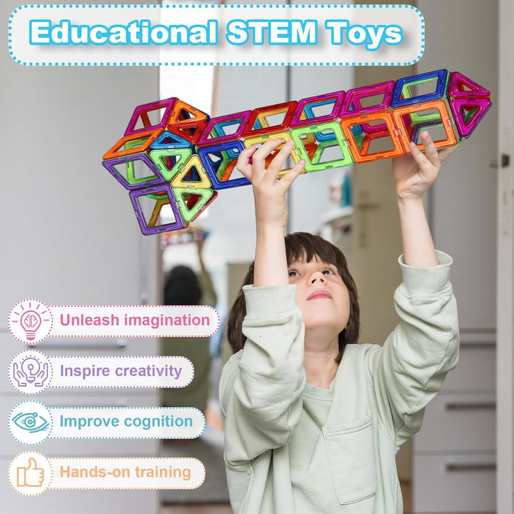 ECHOCUBE 42 Stück Magnetische Bauklötze Set, STEM Construction Spielzeug für Kinder 36+ Monate, Educ