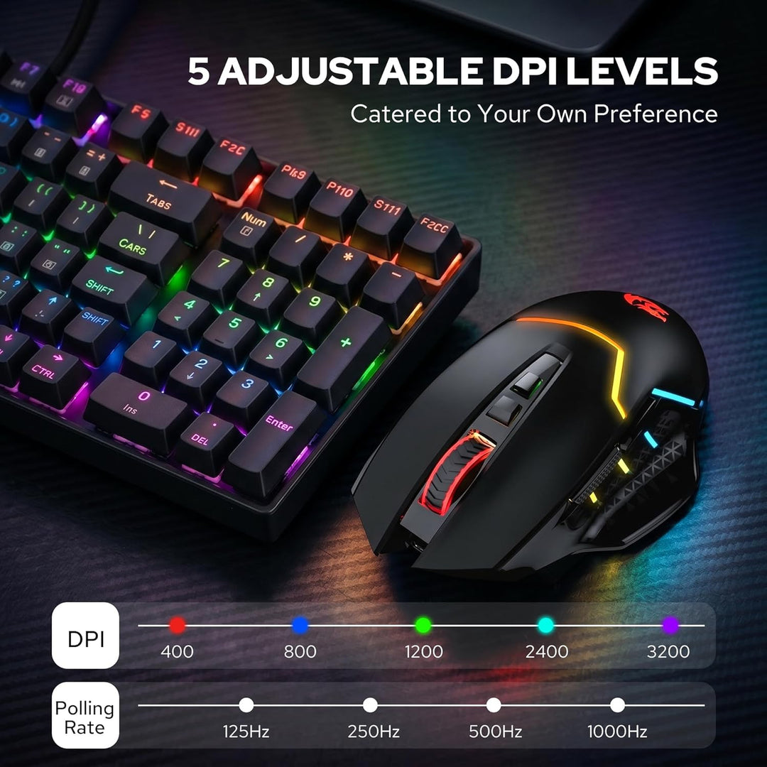 Redragon M690 3-Modus Wireless Gaming Maus 8000 DPI Kabelgebundene/Kabellose Gamer Maus mit Schnellf