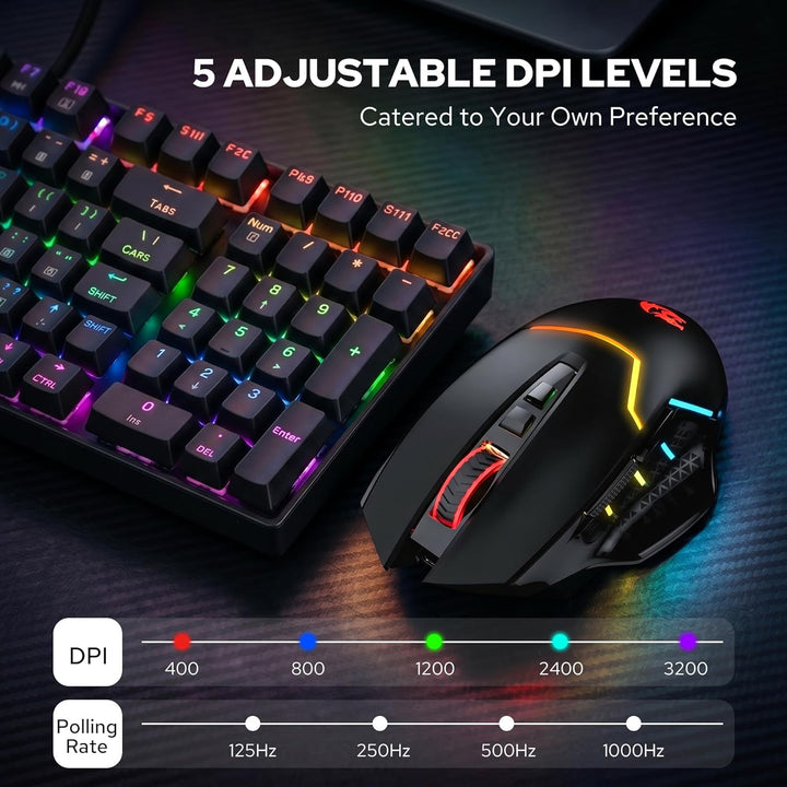 Redragon M690 3-Modus Wireless Gaming Maus 8000 DPI Kabelgebundene/Kabellose Gamer Maus mit Schnellf