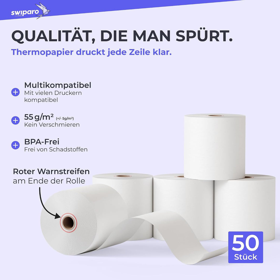 SWIPARO - Thermorollen 80mm x 80m x 12mm - Kassenrollen - Bonrollen zertifiziert für Registrierkasse