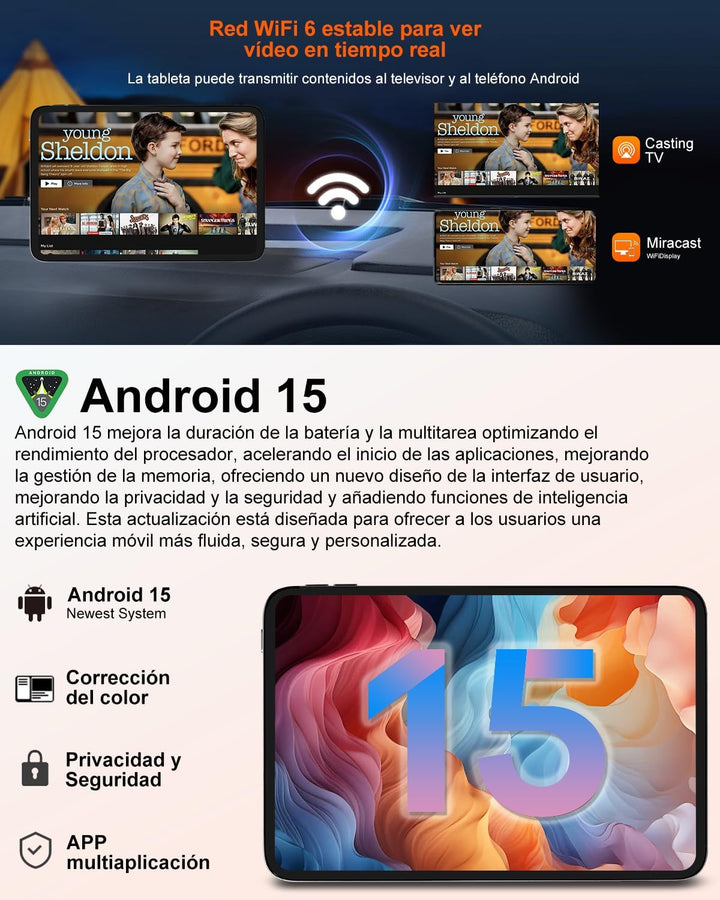 GOODTEL Android 15 Tablet 10.1 Zoll 22 GB RAM + 128 GB ROM (2 TB TF), Octa-Core, WLAN 5G, Gemini AI,