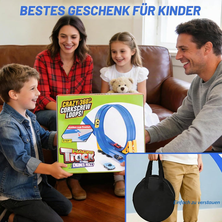 Flexible Autorennbahn Kinder 3 4 5 6 Jahre, 4.5 Meter Rennbahn Rennstrecke Auto Spielzeug mit 4 Spie