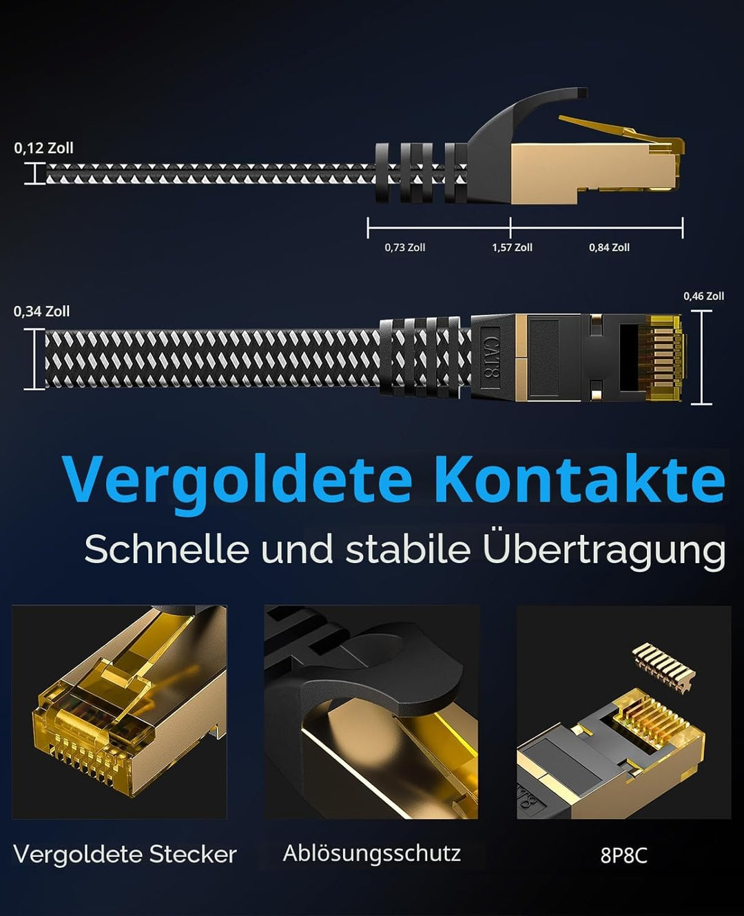 ARISKEEN Cat 8 Lan Kabel 10meter, Hochgeschwindigkeit (40Gbps 2000Mhz/s) Gigabit Netzwerkkabel Lan K