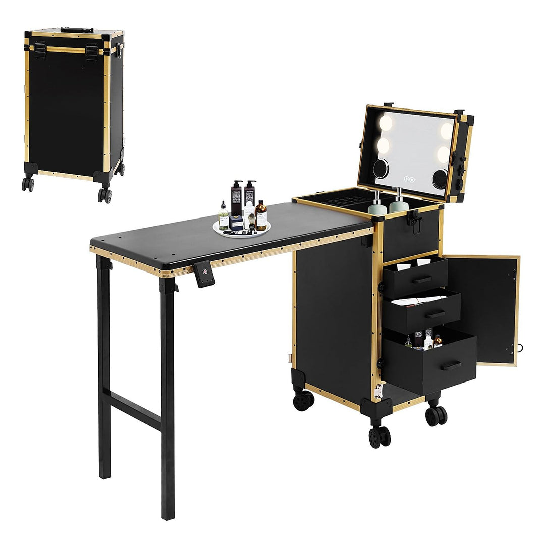 Professioneller Kosmetikkoffer Trolley 2 In 1 Schminkkoffer mit Tisch Bis 50KG Maniküre Tisch mit 3
