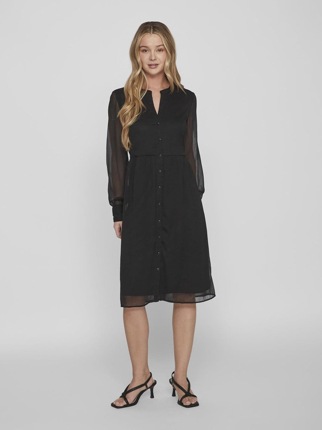 Vila Damen Vifalia V-Neck L/S Dress-Noos Blusenkleid 36 Schwarz, 36 Schwarz