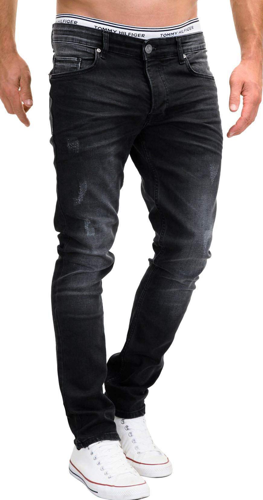 MERISH Jeans Herren Destroyed Hose Jeanshose Slim Fit Männer Denim 2081-1001 31W / 30L 505-2 Anthraz