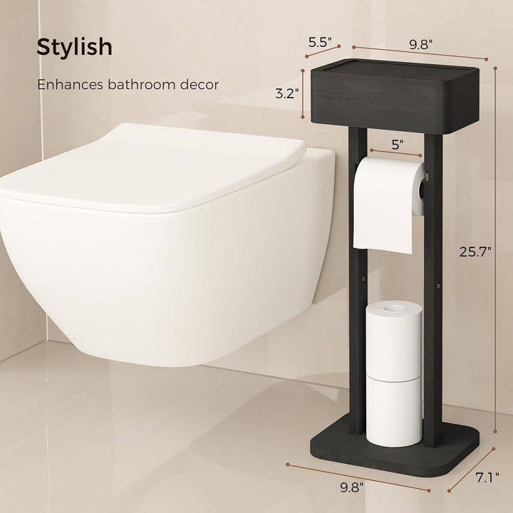 Wealone 4-in-1 Freistehender Toilettenpapierhalter mit Oberem Ablagefach, Bambus Klopapierhalter Ste