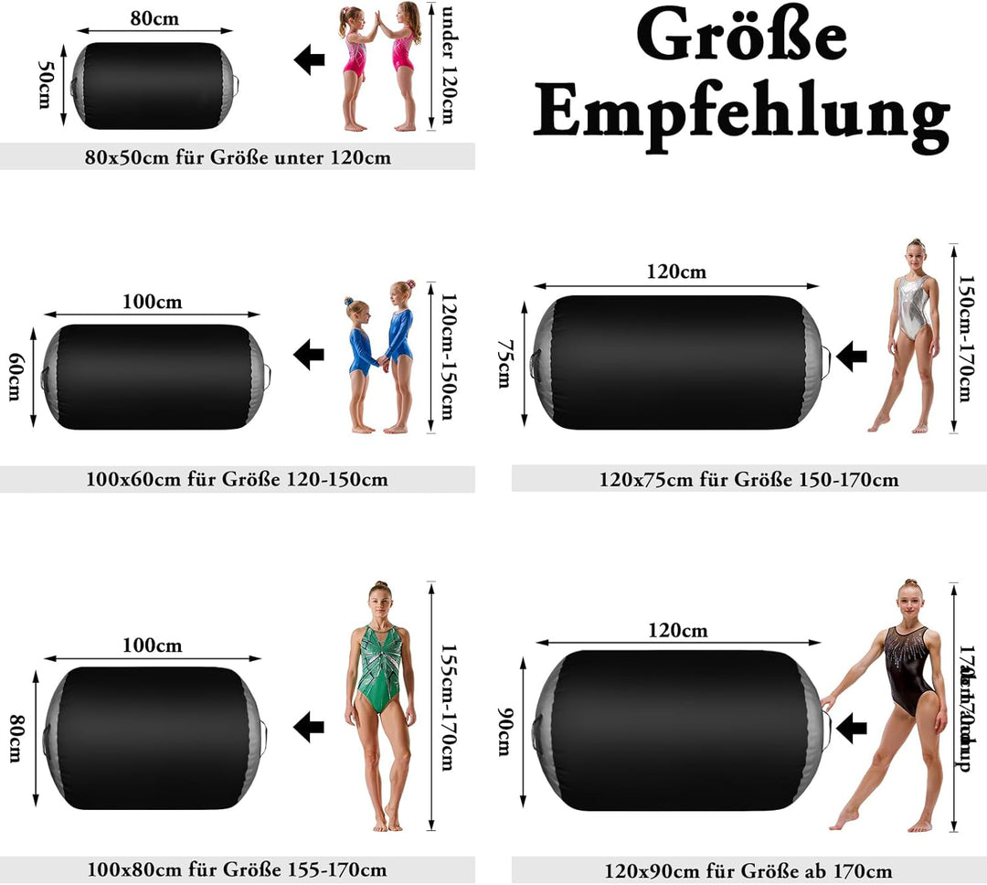 FBSPORT Aufblasbare Air Roll, 100/120cm Aufblasbare Luft Rollen, Yoga Gymnastik Zylinder, Gymnastikm