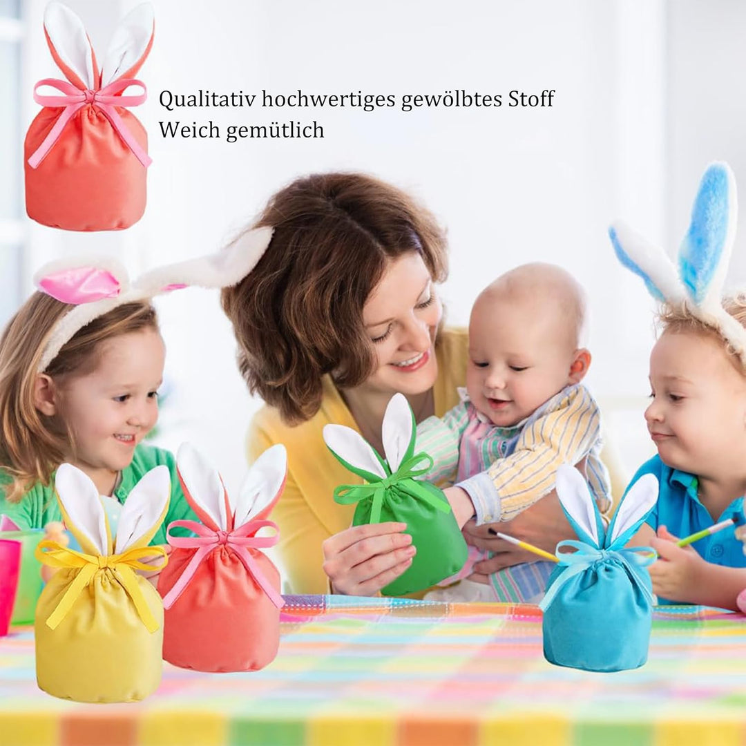 20 Stück Osterhasen Samtbeutel Set – 10 Samtsäckchen mit Ohren & 10 Geschenkanhänger, Dekorative Ost