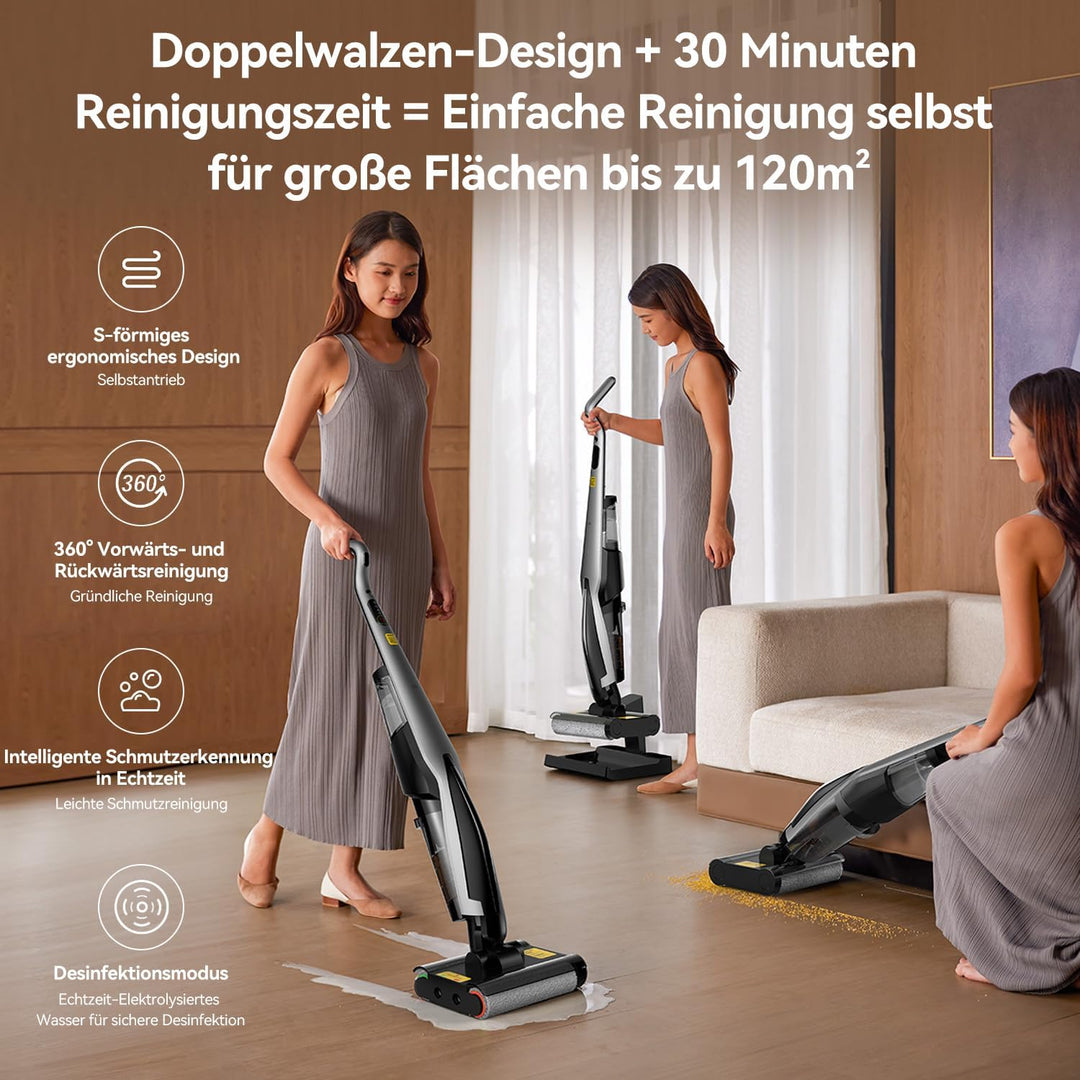 Deerma DEM-VX96W Kabelloser Nass- und Trockensauger mit Selbstreinigung, 150W, Ideal für Haustiere u