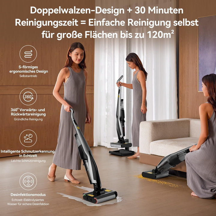 Deerma DEM-VX96W Kabelloser Nass- und Trockensauger mit Selbstreinigung, 150W, Ideal für Haustiere u