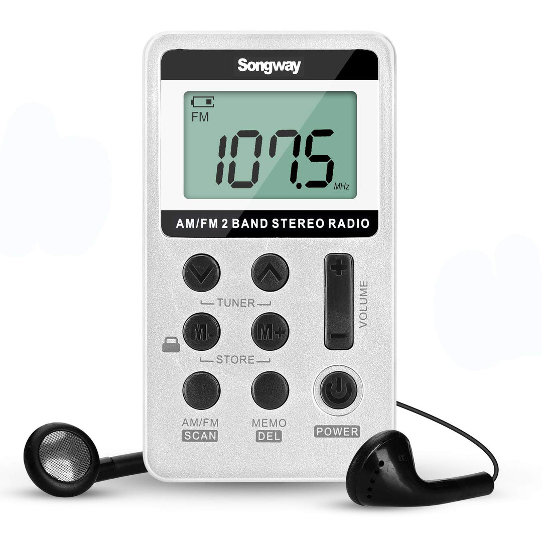 Songway AM/FM-Taschenradio Stereo mit Kopfhörer-LCD-Display USB Wiederaufladbar Hervorragender DSP-E