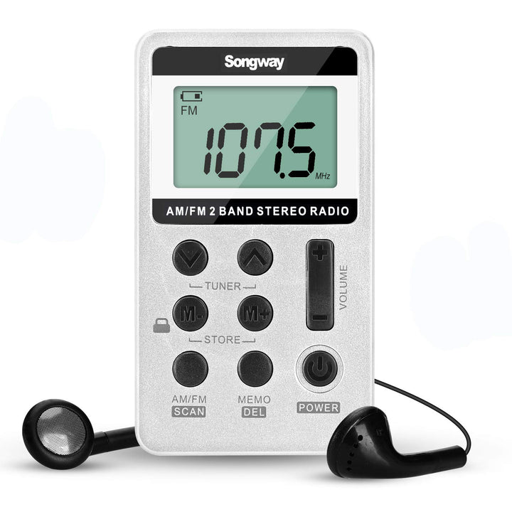 Songway AM/FM-Taschenradio Stereo mit Kopfhörer-LCD-Display USB Wiederaufladbar Hervorragender DSP-E