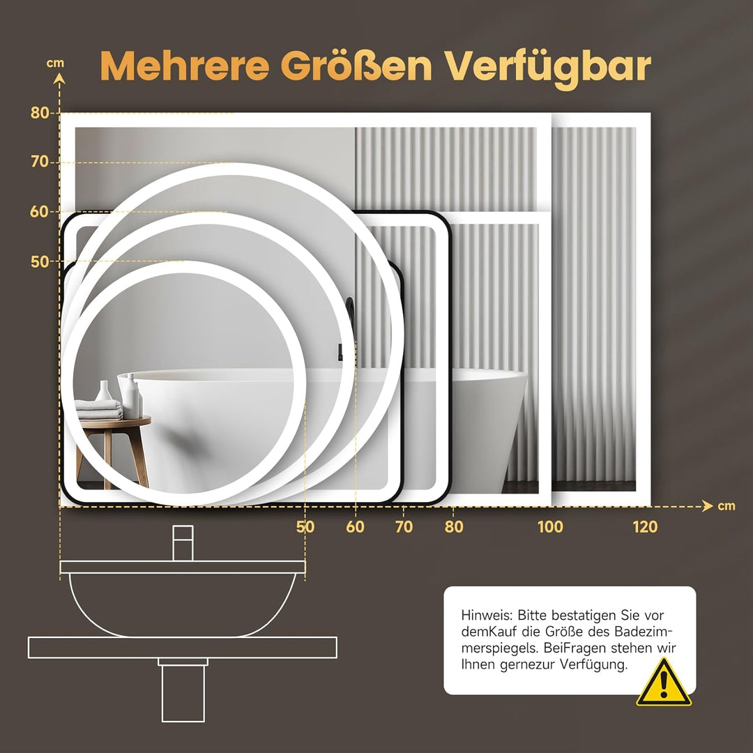 YOLEO Badspiegel mit Beleuchtung rund 70cm, Badezimmerspiegel LED mit Bluetooth-Lautsprecher, Wandsp