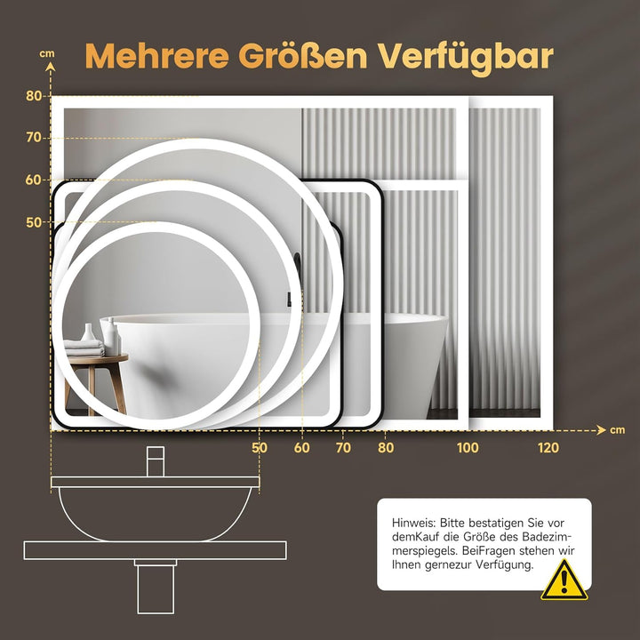 YOLEO Badspiegel mit Beleuchtung rund 70cm, Badezimmerspiegel LED mit Bluetooth-Lautsprecher, Wandsp