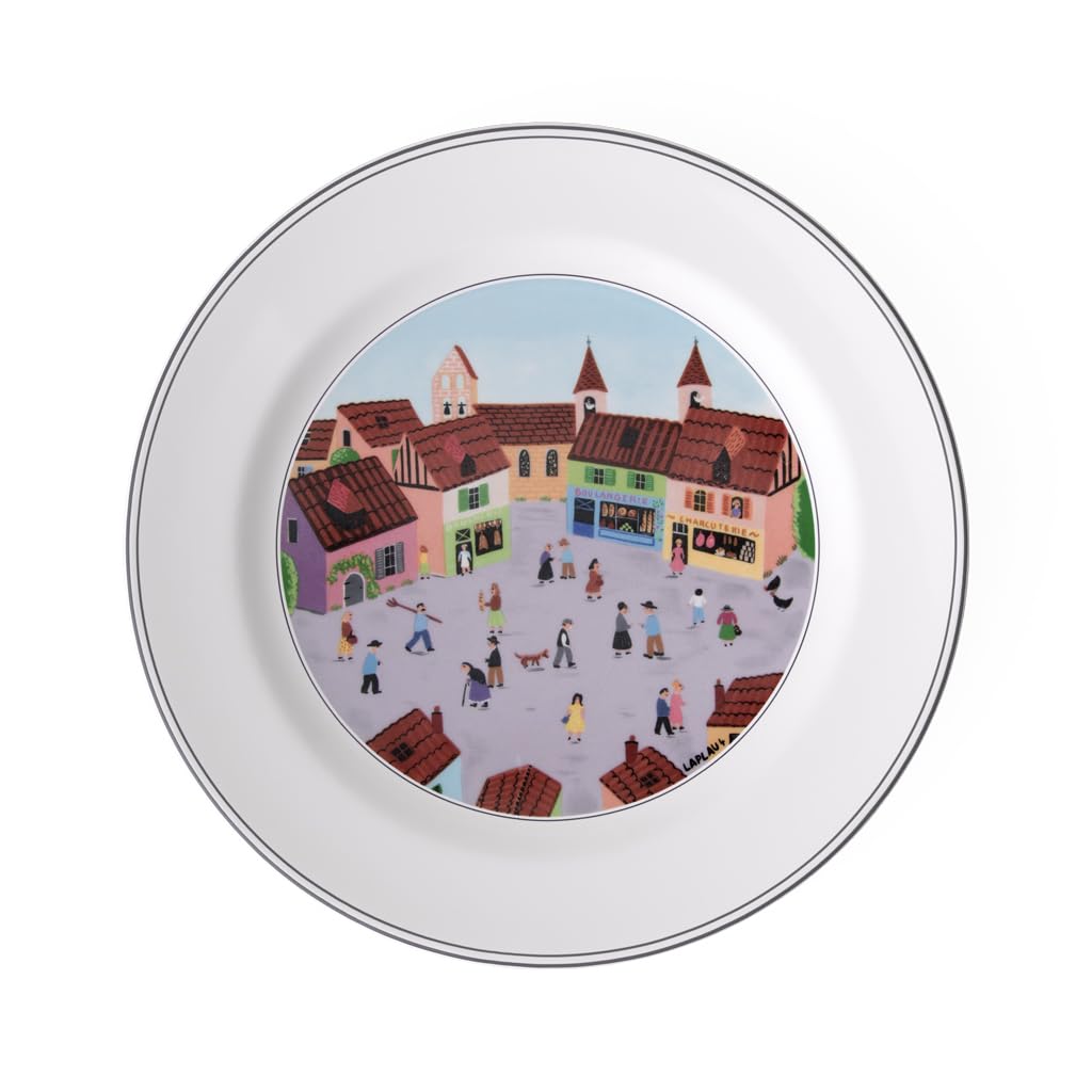 Villeroy und Boch Design Naif Speiseteller Dorf, Premium Porzellan Speiseteller 27 cm Dorf, Speisete