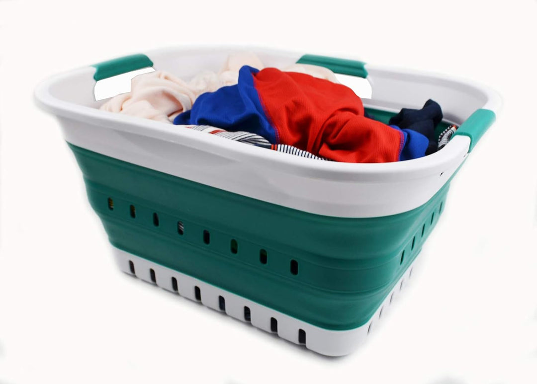 SAMMART 30L Collapsible 3 Handled Plastic Wäschekorb - Faltbarer Pop-Up-Vorratsbehälter/Organizer -