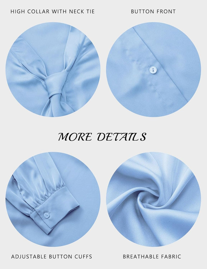 Tapata Bluse Damen Elegant Satin Button Down Hemd mit Schleife Female Hemdblus Langarm Business Lang