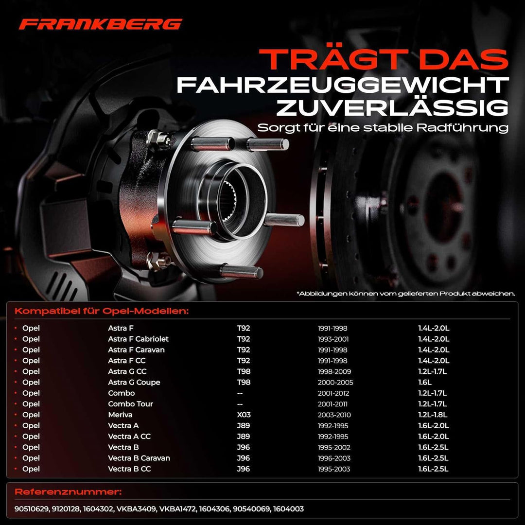 Frankberg 2x Radnabe Radlagersatz Hinterachse Kompatibel mit Astra G F48 F08 Schrägheck 1998-2009 As