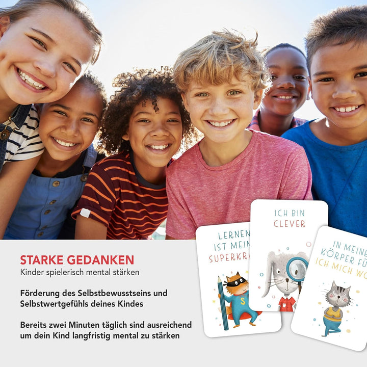 40 Affirmationskarten Kinder - Rüsselfuchs Starke Gedanken - Mutmachkarten für Kinder - Selbstbewuss