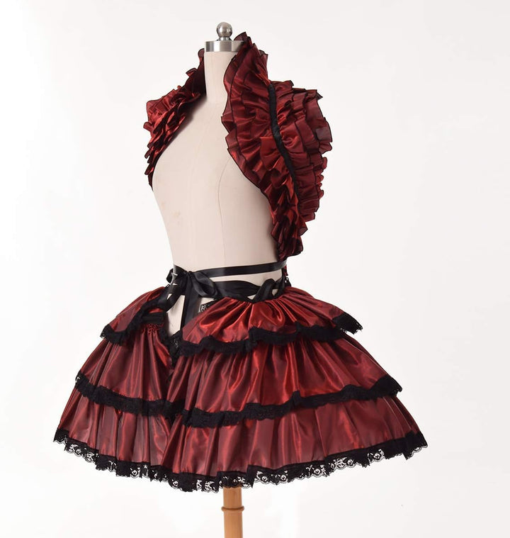 COSDREAMER Damen viktorianischer Petticoat Gothic Steampunk Rüschen Korsett Crop Hoop Rock, Burgunde