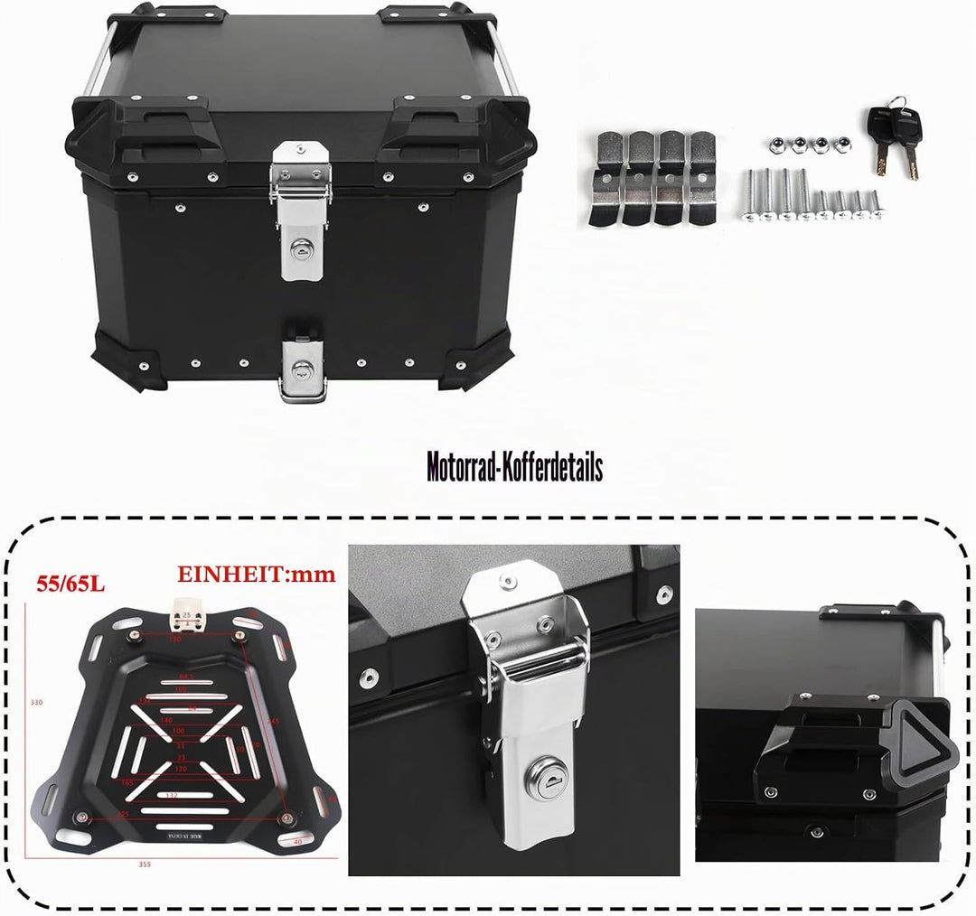 BigKing Motorrad Topcase 45L – Wasserdichter Motorradkoffer mit Schloss & 2 Schlüsseln, Universal He